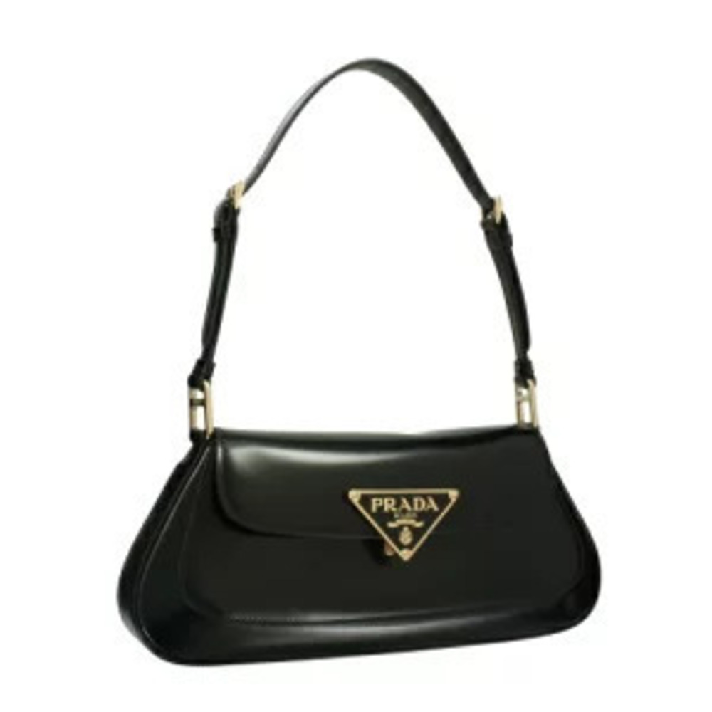 Prada Flap Bag Triangle Shoulder Spazzolato leather black